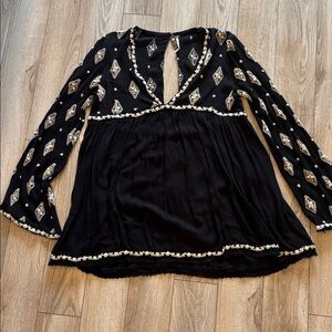 Free people Black dress with Cream Embroidery